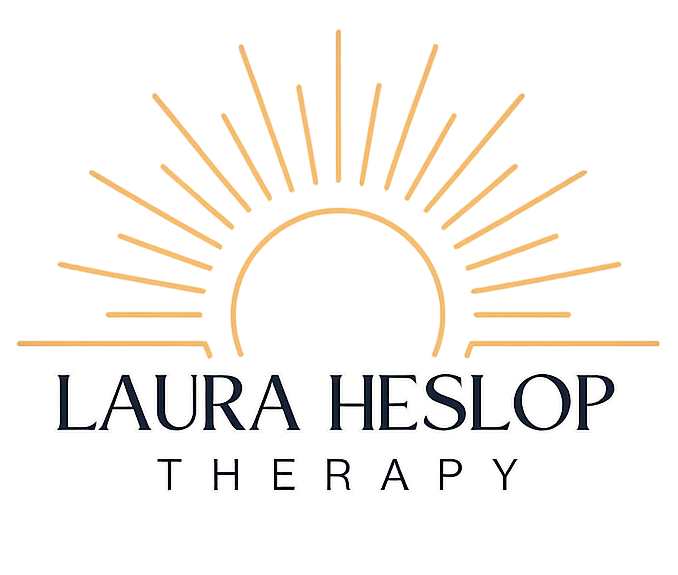 Laura Heslop Therapy Logo - line drawing of a sun rising with the text 'Laura Heslop Therapy' underneath