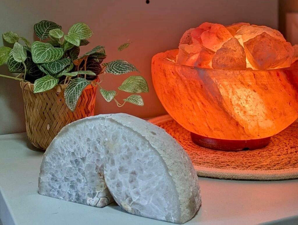 A close up of a crystal and salt lamp at Laura Heslop Therapy.